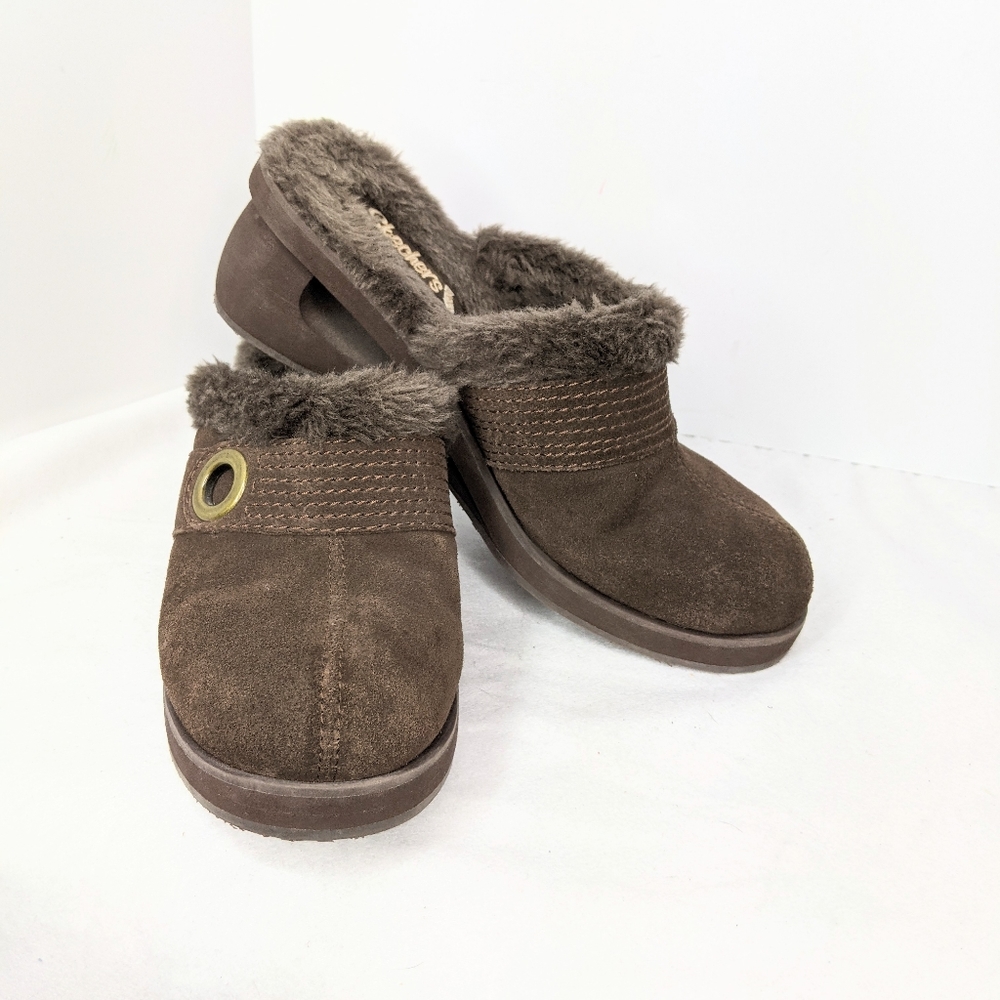 Skechers Cali Slip On Clogs Suede Sherpa Lining